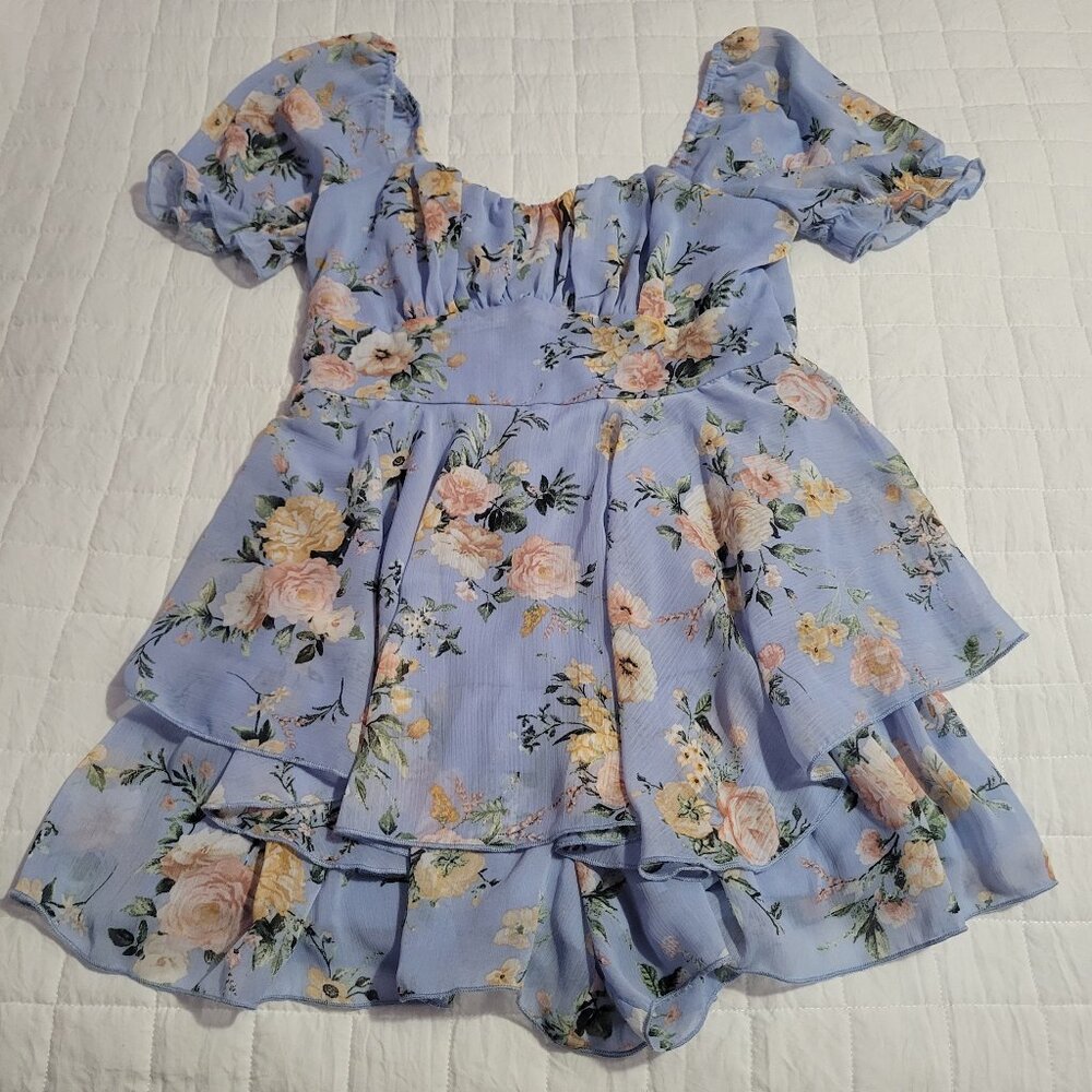 Floral light blue Inspired hearts romper